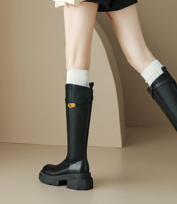 Winter Series 20: Women's Tall Boots, 2024 Winter New Thick Flat-Sole Slimming High Knee Boots, Fleece-Lined Riding Boots