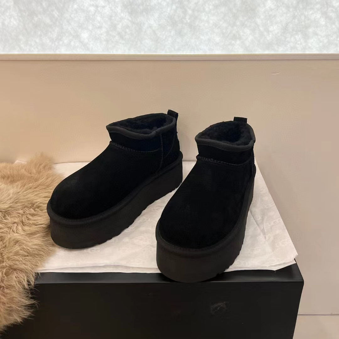 Winter Series 9: Sangpo Shearling-Lined Low Ankle Mini Snow Boots, 5cm Thick-Soled, Height-Increasing Fleece-Lined Winter Boots