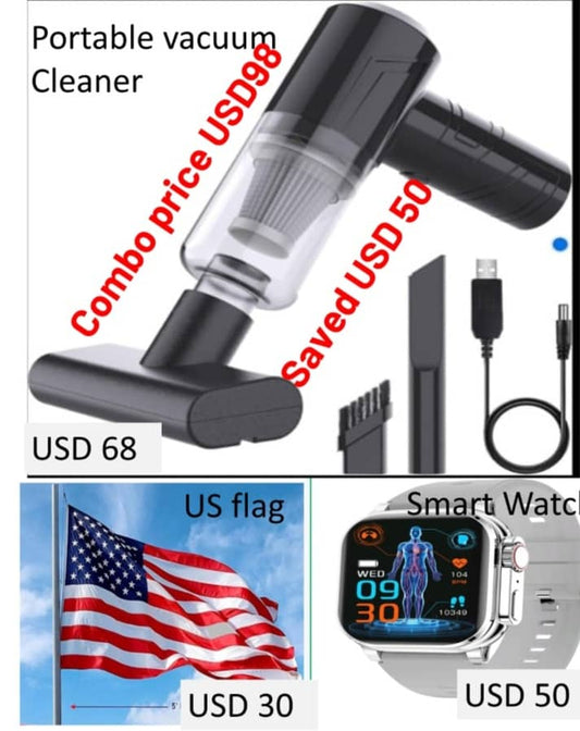 Combo 2C: Portable Vacuum cleaner + Smart watch + US flag