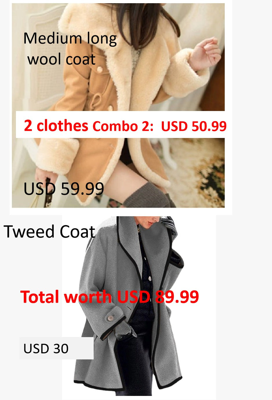 Combo 2B: one Winter wool coat 17 + One Autumn  Tween coat