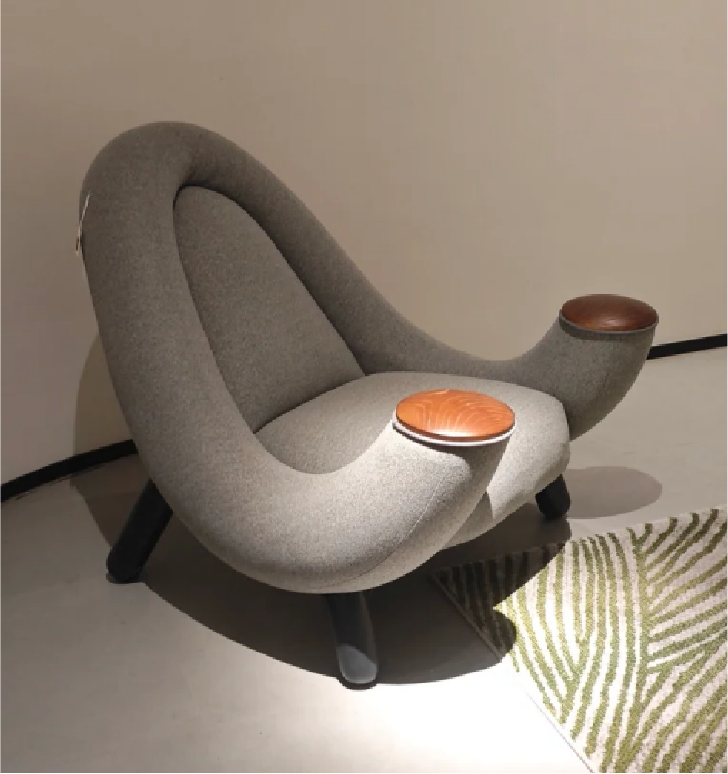 Grey Stylish Curved Single Armchair