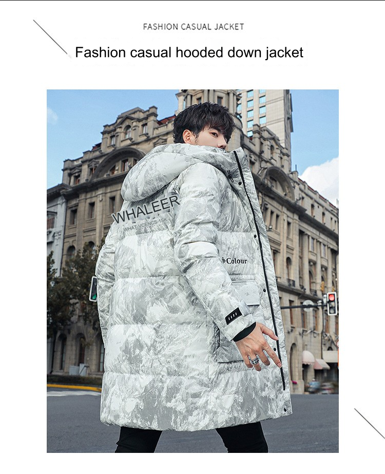 Men Winter 4:Winter mid-length jacket, youth hooded camouflage top