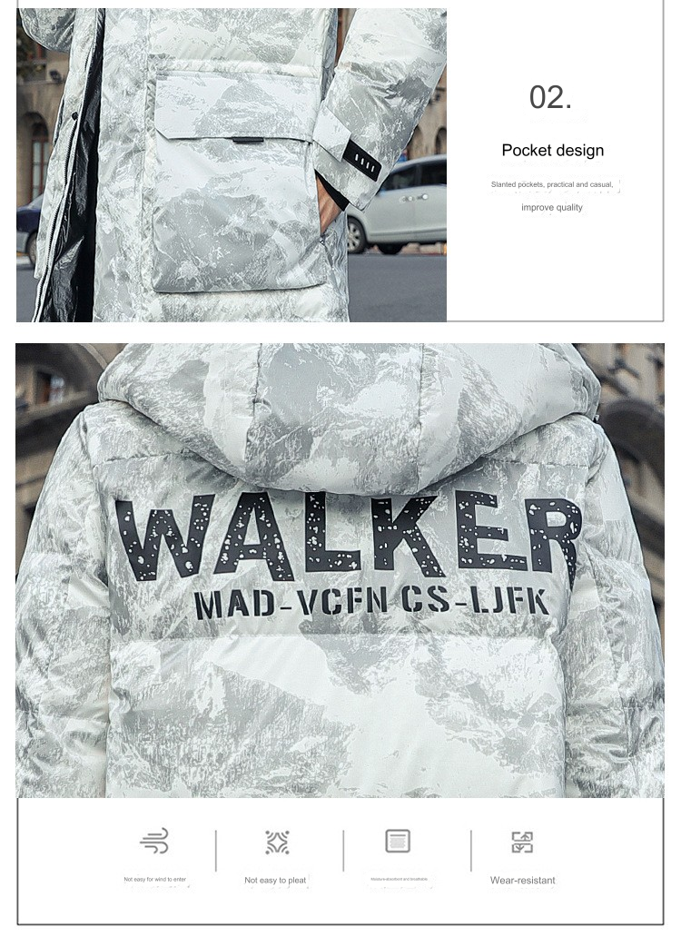 Men Winter 4:Winter mid-length jacket, youth hooded camouflage top