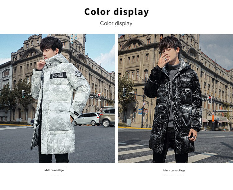 Men Winter 4:Winter mid-length jacket, youth hooded camouflage top