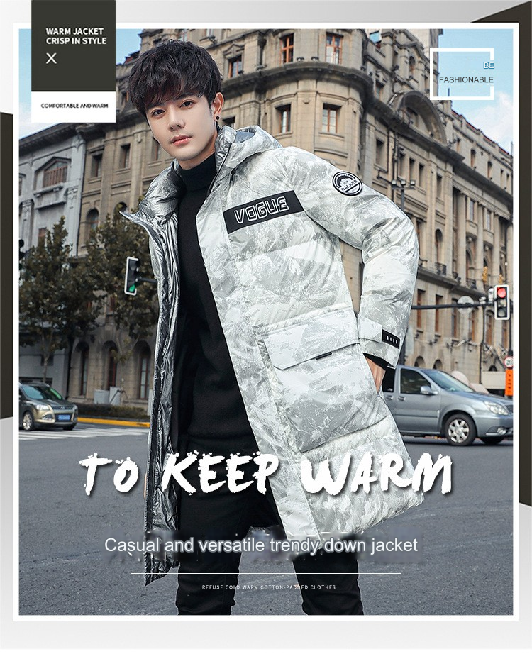 Men Winter 4:Winter mid-length jacket, youth hooded camouflage top