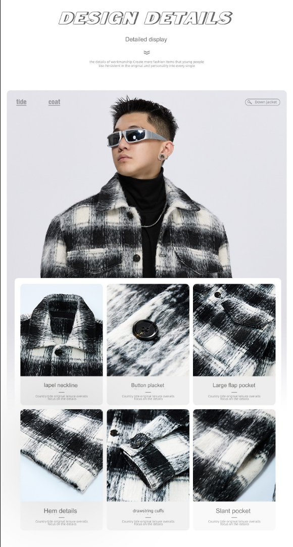 04) Men Winter 10: American woolen plaid men's fashion brand loose heavy cotton jacket