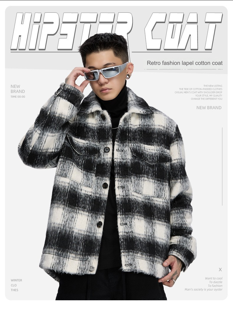 04) Men Winter 10: American woolen plaid men's fashion brand loose heavy cotton jacket