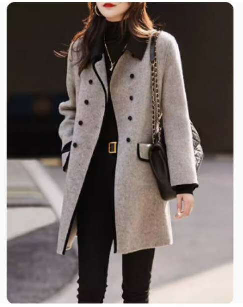 Winter series 13 : Stylish double-breasted Small lapel woolen coat