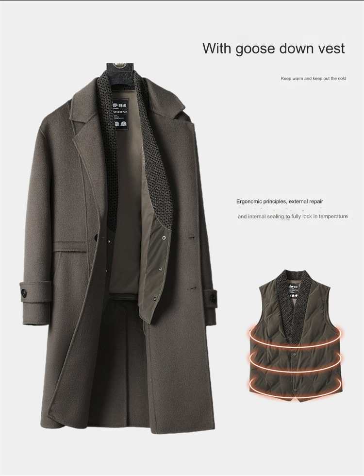 Men Winter 16: pure wool long coat with detachable goose liner inside