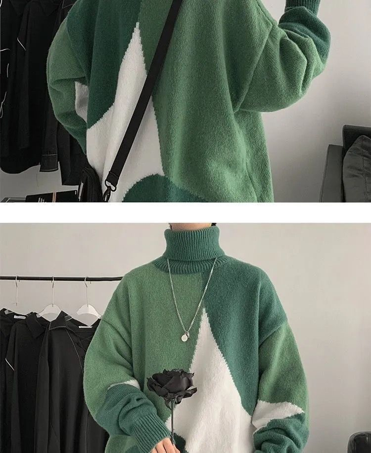 06) Men Winter 19: Turtleneck sweater knitwear with thick scarf loose,