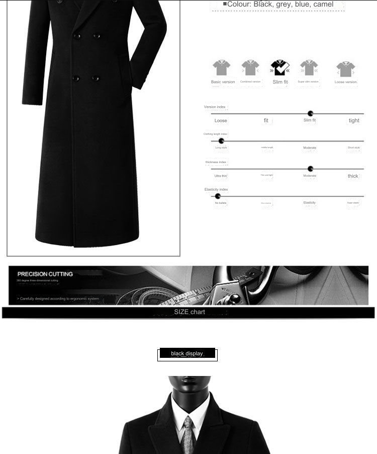 Men Winter 20: Cashmere coat men's winter new British fashion  over the knee long