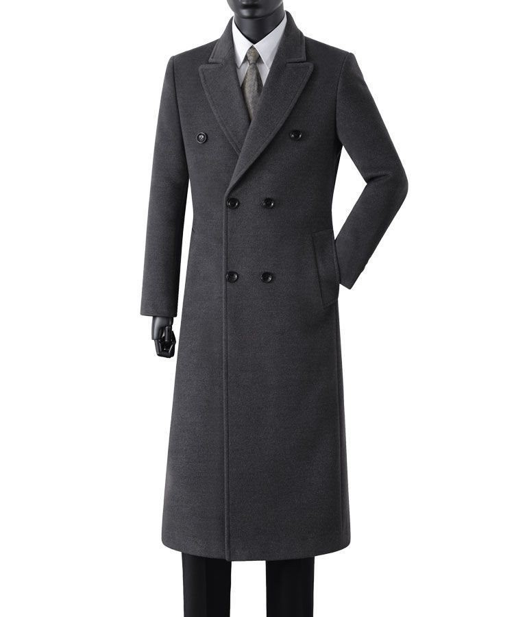 Men Winter 20: Cashmere coat men's winter new British fashion  over the knee long