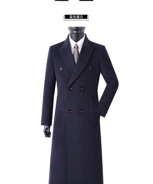 Men Winter 20: Cashmere coat men's winter new British fashion  over the knee long