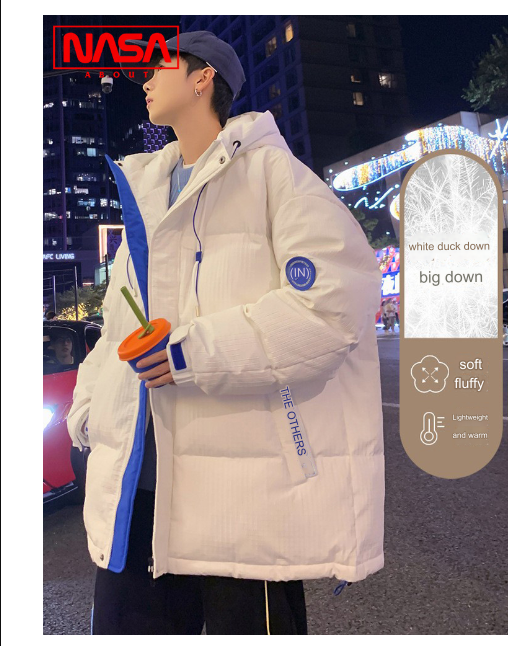 08) Men Winter 22: NASA Trendy Brand Thickened Men's Warm and Cold-proof , White Duck Down Jacket