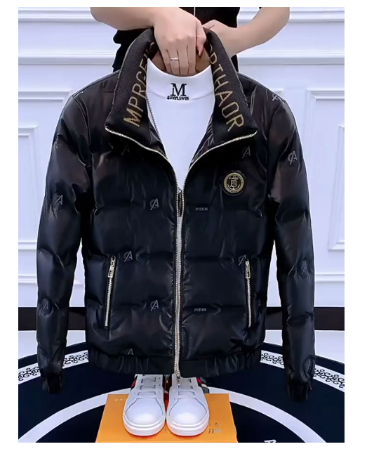 07)  Men winter 23: 2024 new shiny non-wash handsome stand-up collar casual light Down jacket