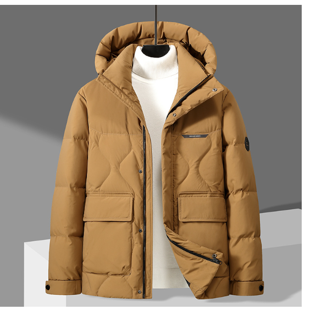 Men Winter 25: New national standard winter hooded down jacket men's,  fashion casual  thickened warm bread short jacket