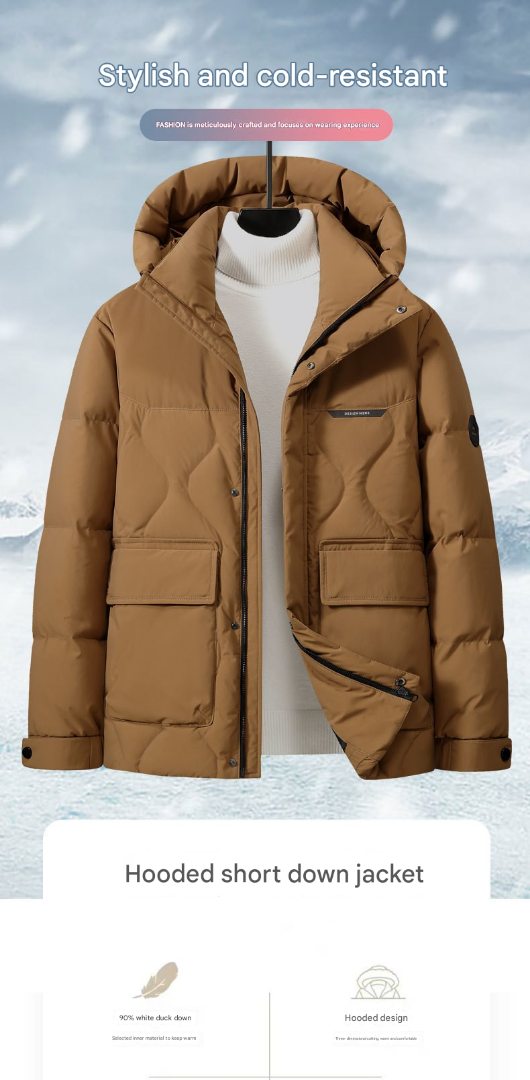 Men Winter 25: New national standard winter hooded down jacket men's,  fashion casual  thickened warm bread short jacket