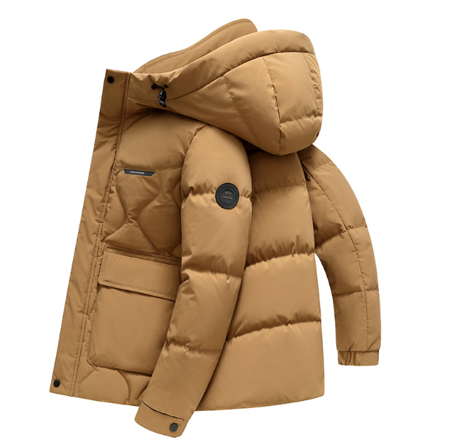 Men Winter 25: New national standard winter hooded down jacket men's,  fashion casual  thickened warm bread short jacket