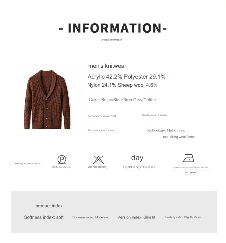 02) Men Winter 11: Wool cardigan jacket with padded shawl collar twisted knit sweater