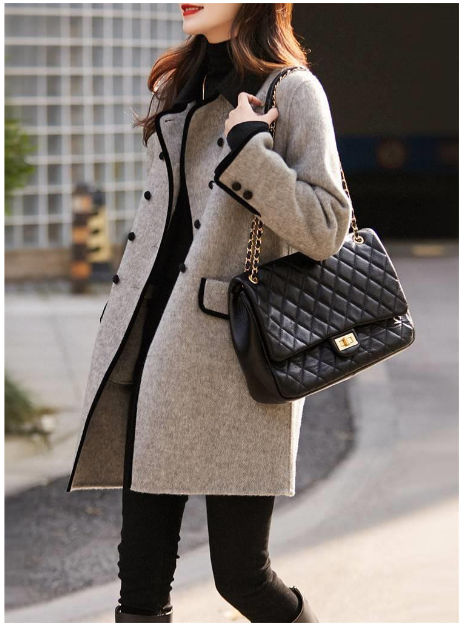 Winter series 13 : Stylish double-breasted Small lapel woolen coat