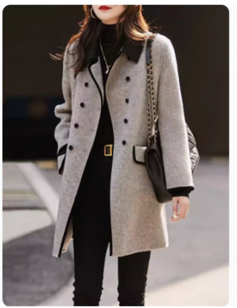 Winter series 13 : Stylish double-breasted Small lapel woolen coat