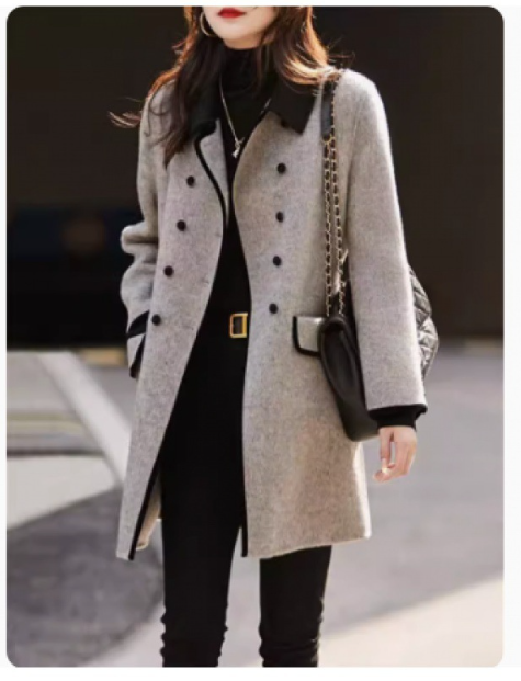 Winter series 13 : Stylish double-breasted Small lapel woolen coat