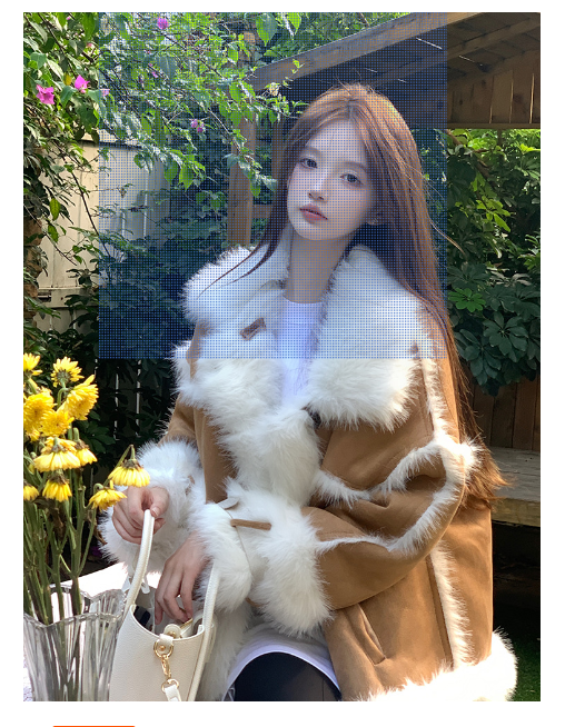 Winter series 16: Fur collar fur sleeves  winter short overcoat