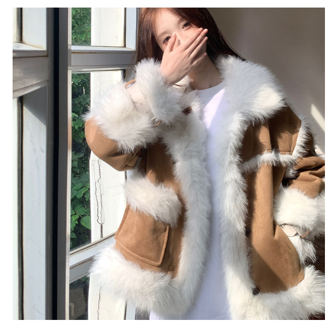 Winter series 16: Fur collar fur sleeves  winter short overcoat