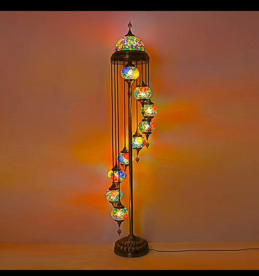 Handmade Turkish Lamp Moroccan Mosaic Floor Lamp, Multicolored 9 Globes Floor Lamp