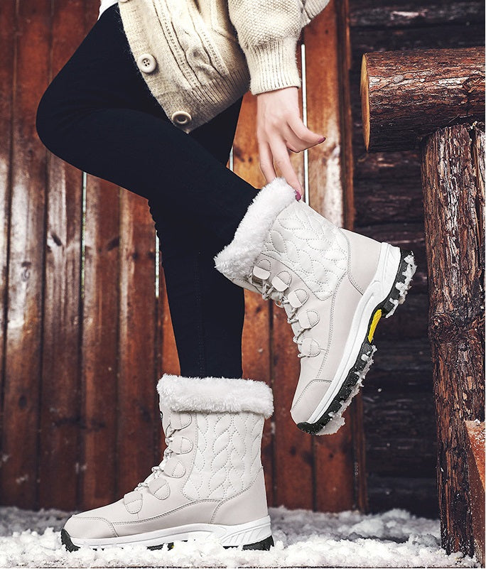 04) Winter Series 16: Winter Warm Snow Boots for Women, Fleece-Lined Thickened Mid-Calf Lace-Up Boots for Northeastern Trave