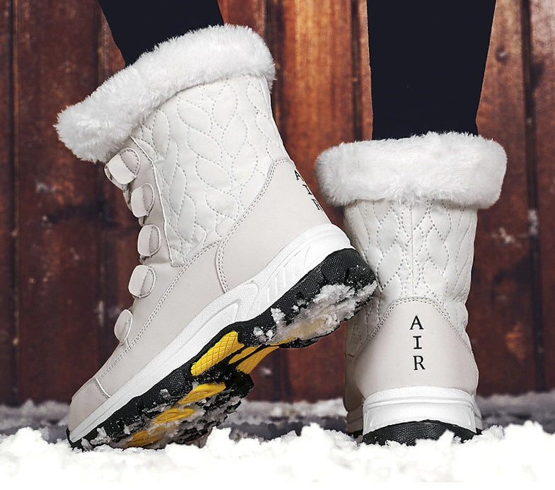 04) Winter Series 16: Winter Warm Snow Boots for Women, Fleece-Lined Thickened Mid-Calf Lace-Up Boots for Northeastern Trave