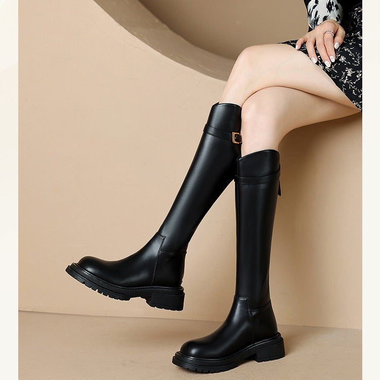 Winter Series 20: Women's Tall Boots, 2024 Winter New Thick Flat-Sole Slimming High Knee Boots, Fleece-Lined Riding Boots