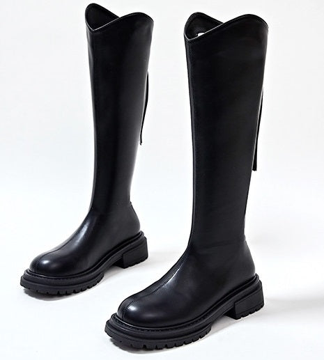 Winter Series 19: Fleece-Lined Long Boots for Women, 2024 Winter New Height-Increasing Riding Boots, Chunky Heeled Vintage Tall Boots, Versatile Footwear