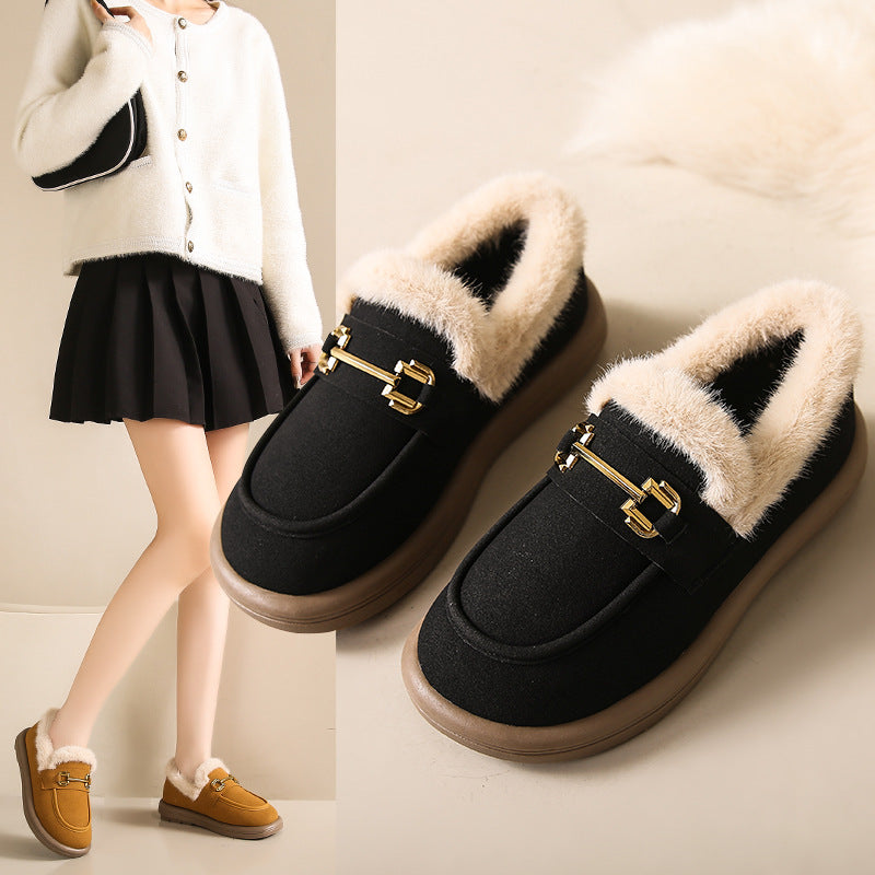 Winter Series 3 : Slip-On Fleece-Lined Warm Loafers for Women, 2024 New Winter Plus Size Outdoor Moccasin-Style Cotton Shoe