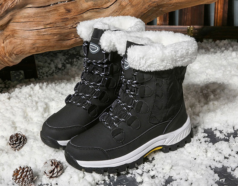 04) Winter Series 16: Winter Warm Snow Boots for Women, Fleece-Lined Thickened Mid-Calf Lace-Up Boots for Northeastern Trave