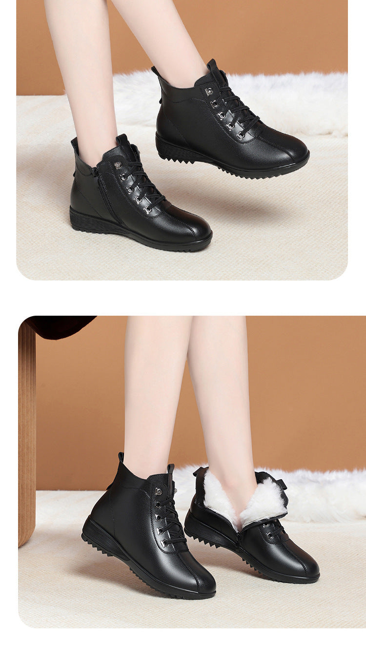 Winter Series 4 : Winter Mom Shoes, Wool Fleece-Lined Warm Cotton Shoes for Women, Anti-Slip Short Snow Boots for Middle-Aged and Elderly