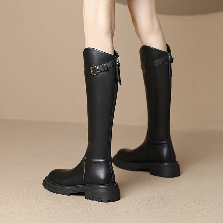 Winter Series 20: Women's Tall Boots, 2024 Winter New Thick Flat-Sole Slimming High Knee Boots, Fleece-Lined Riding Boots