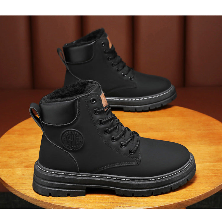 Winter Shoe 07 : Men's Winter Fleece-Lined Martin Boots, High-Top Work Shoes, Trendy Versatile Thick-Soled Warm Short Boots