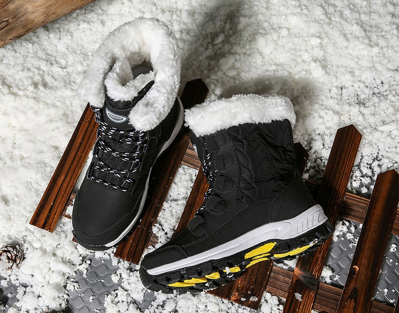 04) Winter Series 16: Winter Warm Snow Boots for Women, Fleece-Lined Thickened Mid-Calf Lace-Up Boots for Northeastern Trave