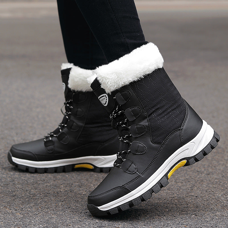 04) Winter Series 16: Winter Warm Snow Boots for Women, Fleece-Lined Thickened Mid-Calf Lace-Up Boots for Northeastern Trave