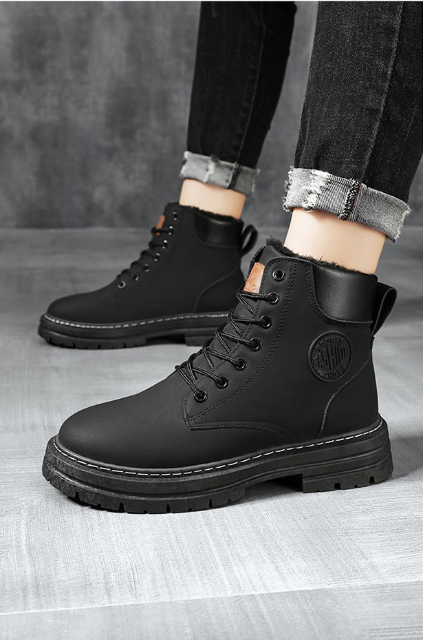 Winter Shoe 07 : Men's Winter Fleece-Lined Martin Boots, High-Top Work Shoes, Trendy Versatile Thick-Soled Warm Short Boots