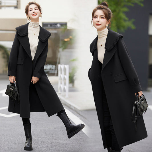 Winter Series 43: Peter Pan Collar Double-Sided Wool Coat for Women, New Fashionable Long Wool Coat