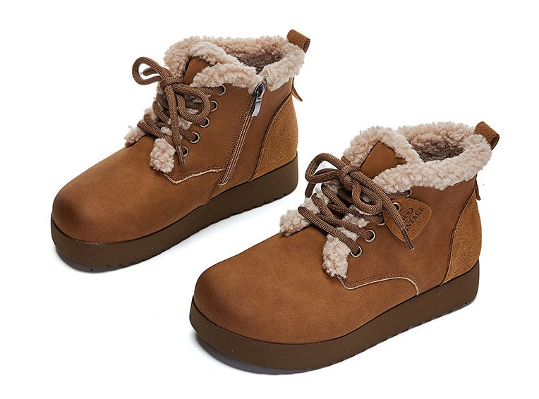 Winter Series 6 : Fleece-Lined Flat Snow Boots, 2024 Winter New Casual Cotton Shoes, Retro Versatile Women's Thick-Soled Platform Boots