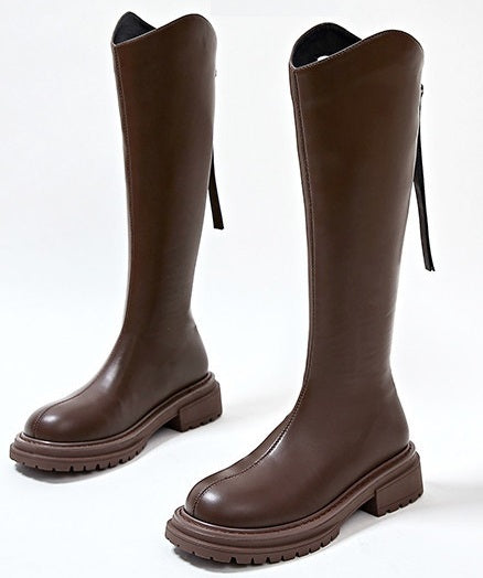 Winter Series 19: Fleece-Lined Long Boots for Women, 2024 Winter New Height-Increasing Riding Boots, Chunky Heeled Vintage Tall Boots, Versatile Footwear