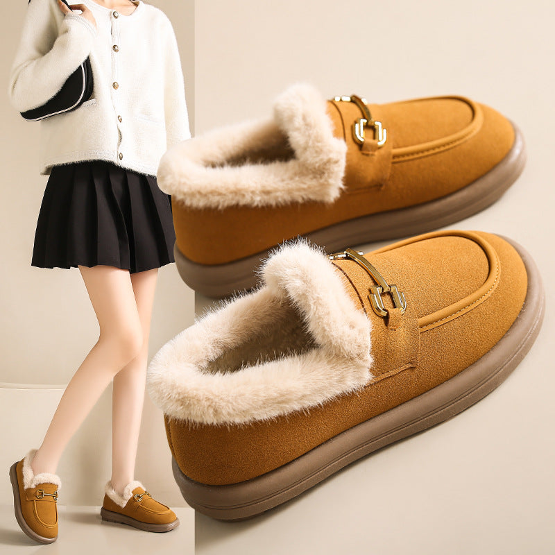 Winter Series 3 : Slip-On Fleece-Lined Warm Loafers for Women, 2024 New Winter Plus Size Outdoor Moccasin-Style Cotton Shoe