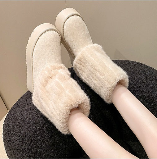 03) Winter Series 15: Snow Boots, Faux Mink Fur Splicing, Fleece-Lined Thickened Warm Boots for Women, 2024 Winter New Thick-Soled Boots