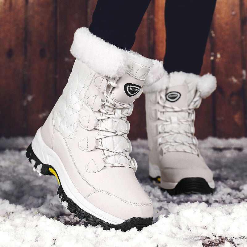 04) Winter Series 16: Winter Warm Snow Boots for Women, Fleece-Lined Thickened Mid-Calf Lace-Up Boots for Northeastern Trave