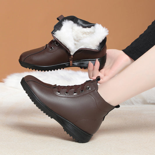 Winter Series 4 : Winter Mom Shoes, Wool Fleece-Lined Warm Cotton Shoes for Women, Anti-Slip Short Snow Boots for Middle-Aged and Elderly