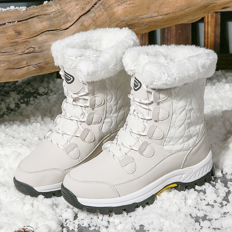 04) Winter Series 16: Winter Warm Snow Boots for Women, Fleece-Lined Thickened Mid-Calf Lace-Up Boots for Northeastern Trave