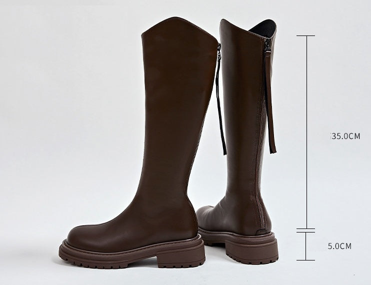 Winter Series 19: Fleece-Lined Long Boots for Women, 2024 Winter New Height-Increasing Riding Boots, Chunky Heeled Vintage Tall Boots, Versatile Footwear